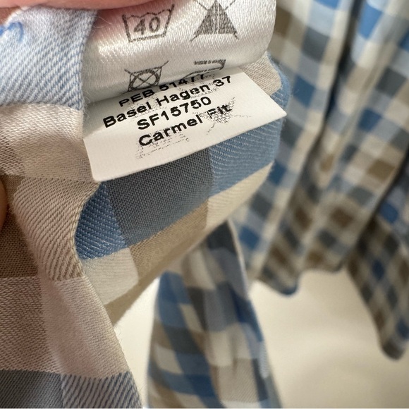 Hagen Carmel 100% Cotton Blue White Check Business Casual Button Down Shirt XXL - Picture 8 of 8